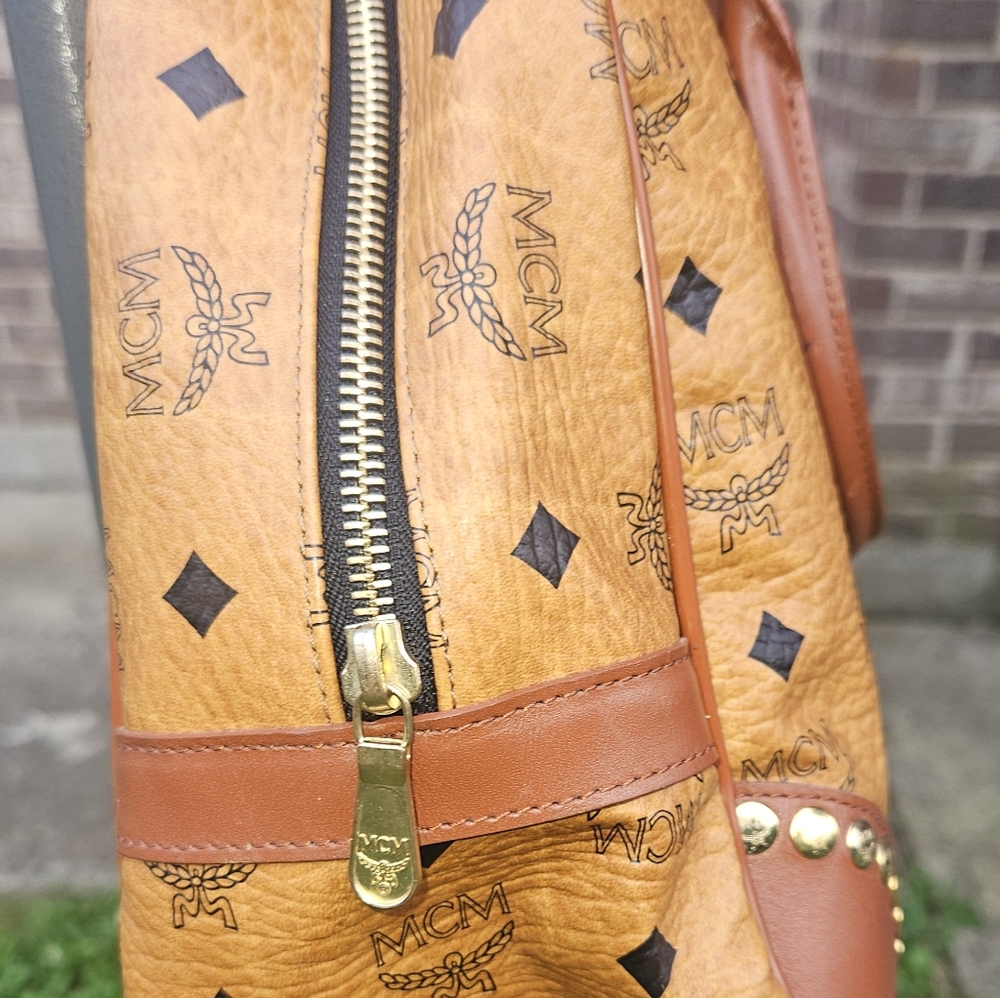 MCM Tan and Brown Satchel with Iconic Monogram and Gold Hardware W/ COA - Picture 12 of 16